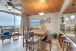 Farmhouse dining table for six and ocean views